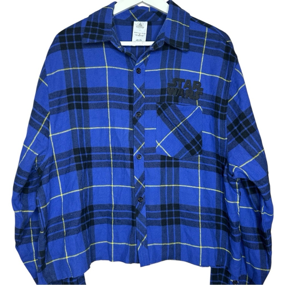 Disney Star Wars Checked Flannel Shirt Large Cropped - Picture 7 of 11